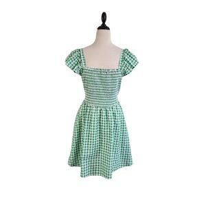 Old Navy Gingham Smocked Milkmaid Dress XL Green Cap Short Sleeve Cottagecore